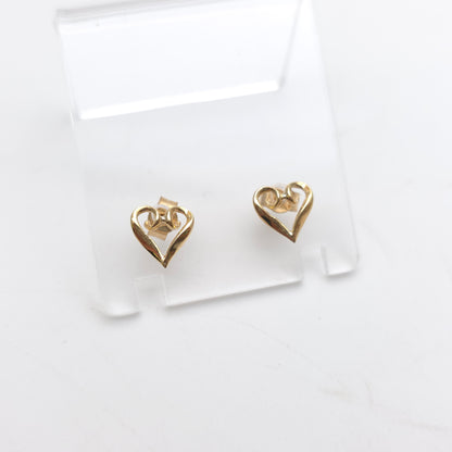 9ct Yellow Gold Small Lightweight Openwork Heart Stud Earrings