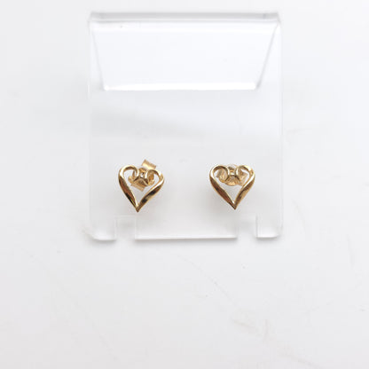 9ct Yellow Gold Small Lightweight Openwork Heart Stud Earrings