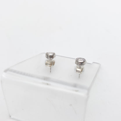 9ct White Gold Simple Collet / Bezel Set White Stone Solitaire Stud Earrings
