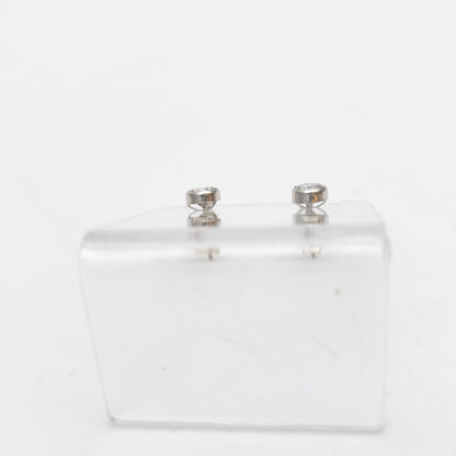 9ct White Gold Simple Collet / Bezel Set White Stone Solitaire Stud Earrings