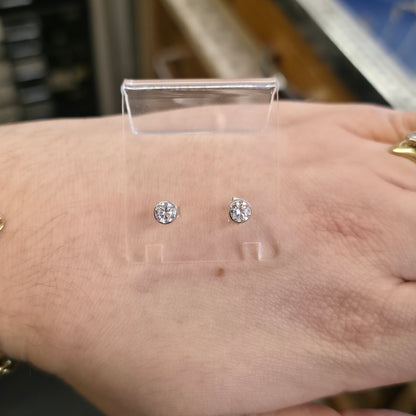 9ct White Gold Simple Collet / Bezel Set White Stone Solitaire Stud Earrings