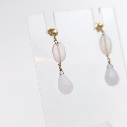 9ct Yellow Gold Vintage Rose Quartz Bead Drop Earrings