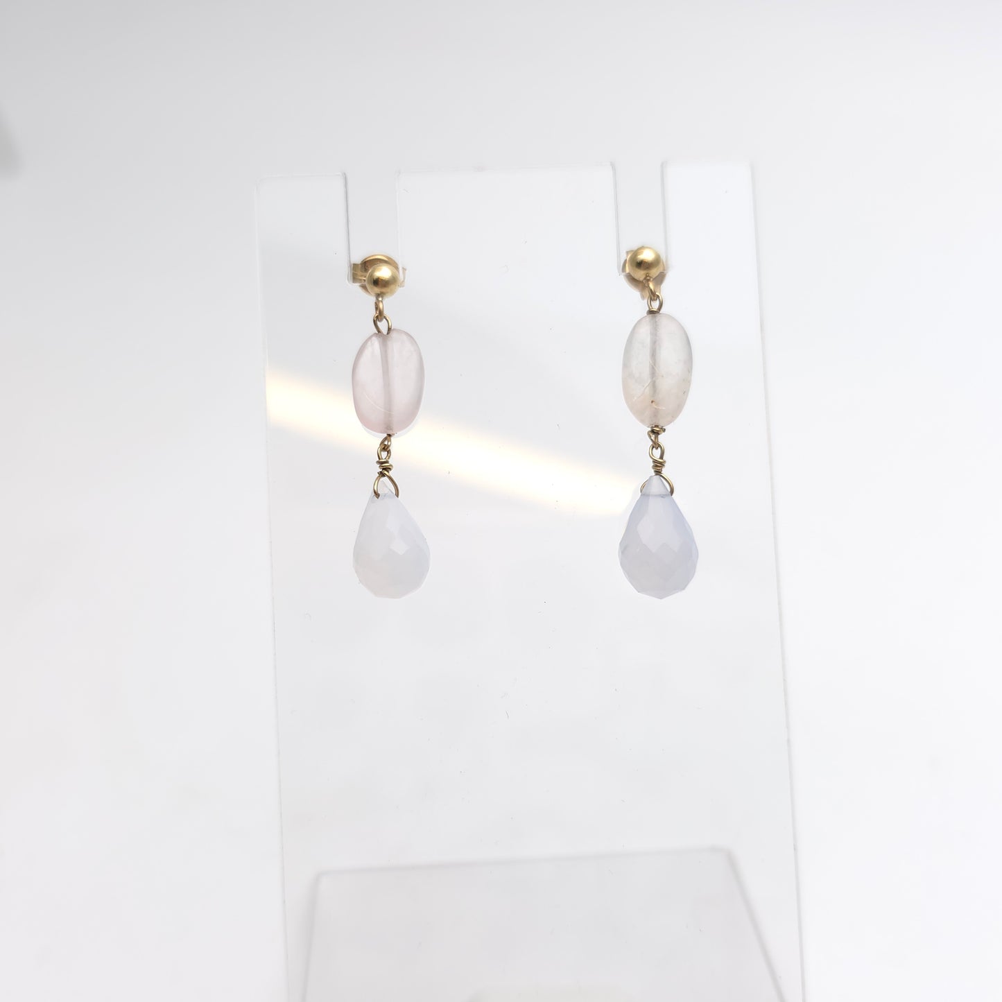 9ct Yellow Gold Vintage Rose Quartz Bead Drop Earrings