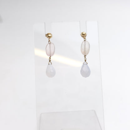 9ct Yellow Gold Vintage Rose Quartz Bead Drop Earrings