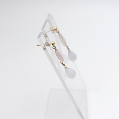 9ct Yellow Gold Vintage Rose Quartz Bead Drop Earrings
