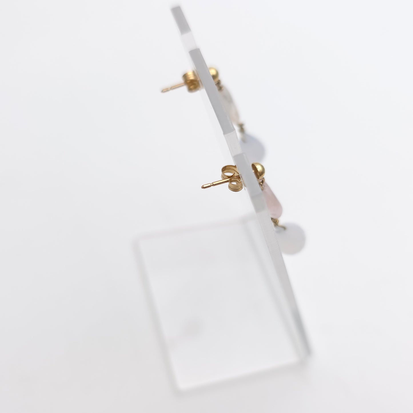 9ct Yellow Gold Vintage Rose Quartz Bead Drop Earrings