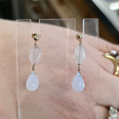 9ct Yellow Gold Vintage Rose Quartz Bead Drop Earrings