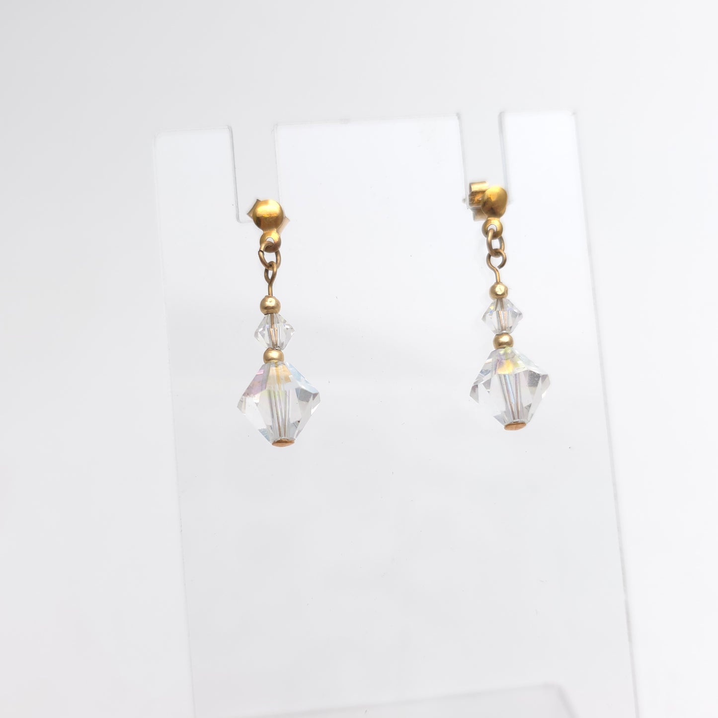 9ct Yellow Gold Vintage Iridescent Faceted Bead Drop Earrings