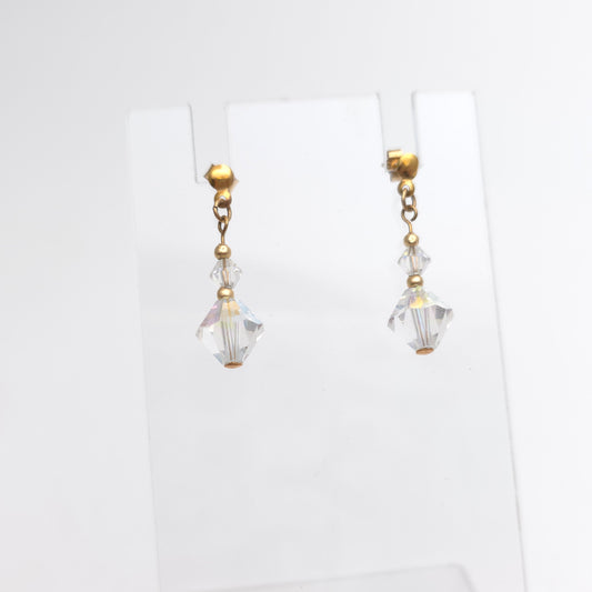 9ct Yellow Gold Vintage Iridescent Faceted Bead Drop Earrings