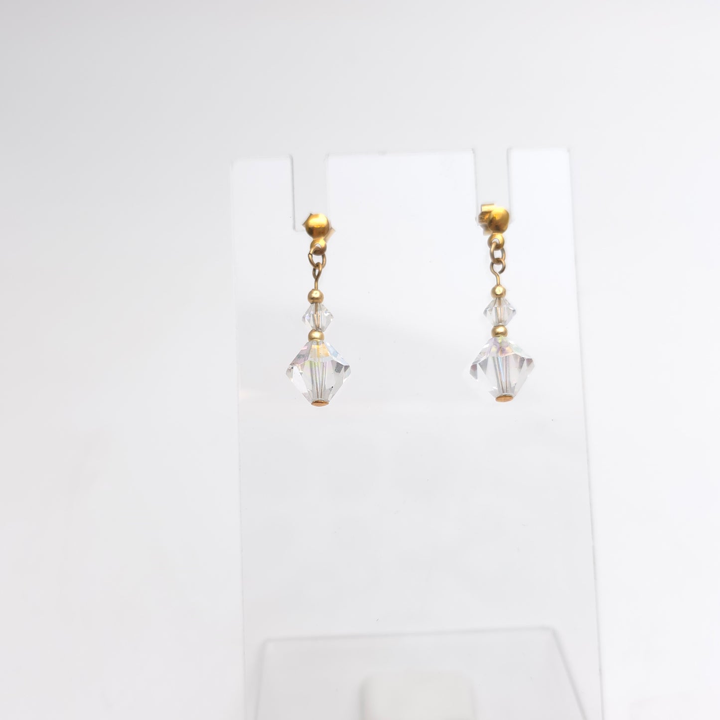 9ct Yellow Gold Vintage Iridescent Faceted Bead Drop Earrings