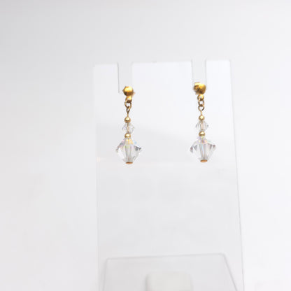9ct Yellow Gold Vintage Iridescent Faceted Bead Drop Earrings