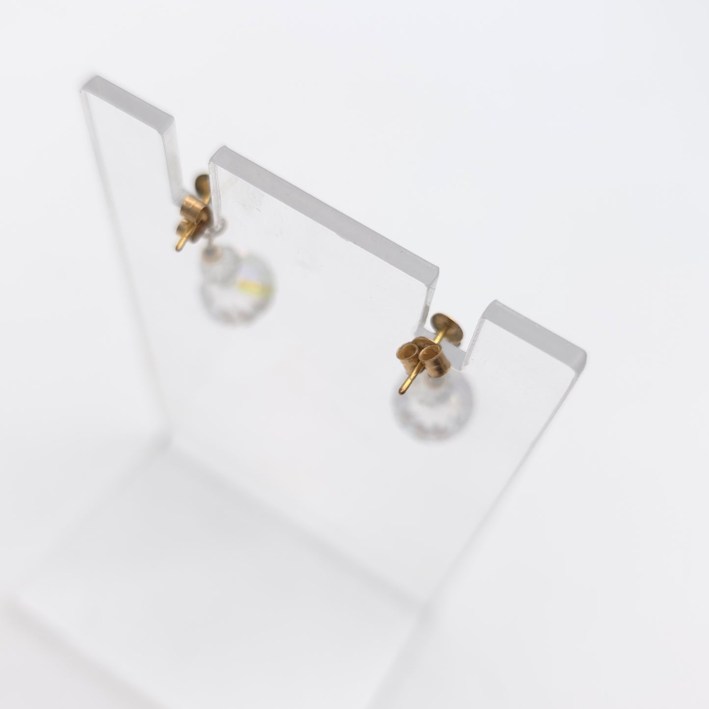 9ct Yellow Gold Vintage Iridescent Faceted Bead Drop Earrings