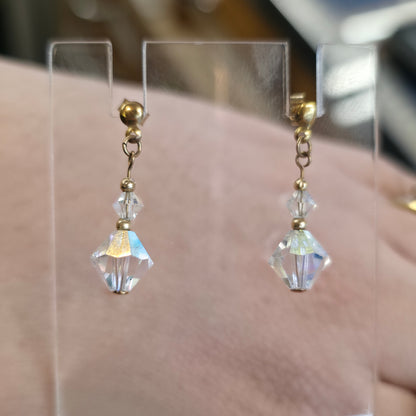 9ct Yellow Gold Vintage Iridescent Faceted Bead Drop Earrings