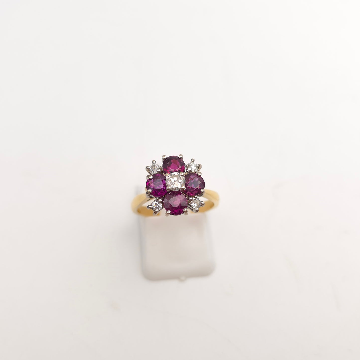 18ct Yellow Gold Round Cut Ruby And Diamond Floral Chunky Cluster Ring