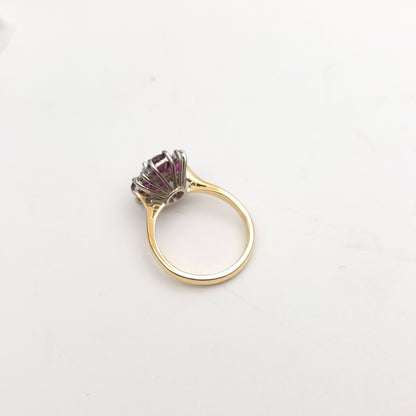 18ct Yellow Gold Round Cut Ruby And Diamond Floral Chunky Cluster Ring