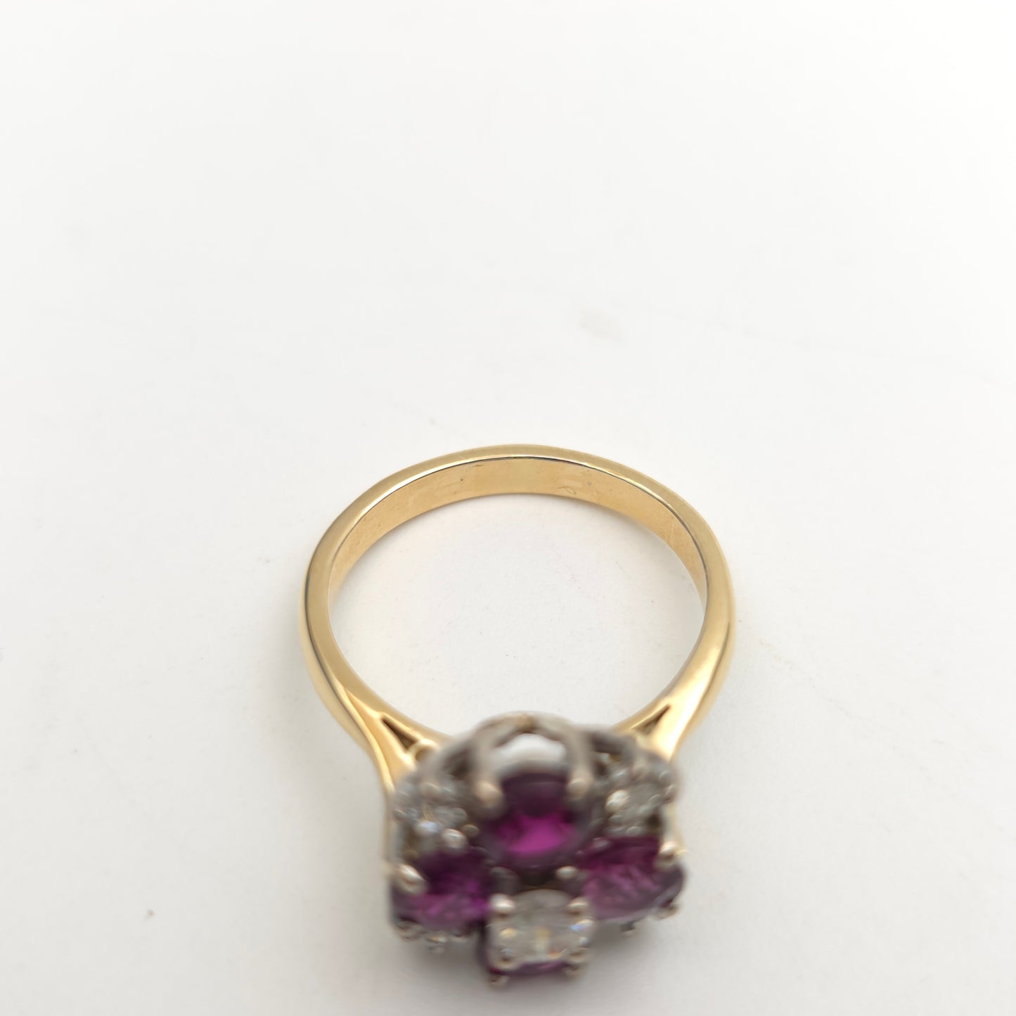18ct Yellow Gold Round Cut Ruby And Diamond Floral Chunky Cluster Ring