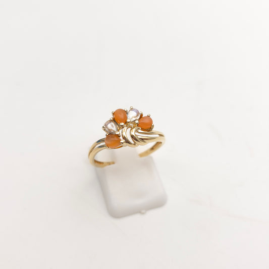 9ct Yellow Gold Vintage Sunstone And Moonstone Fan Shape Setting Ring