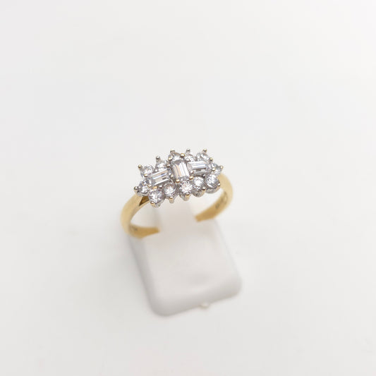 9ct Yellow Gold Vintage Rectangular White Stone Multi-Gem Cluster Ring