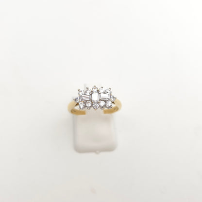 9ct Yellow Gold Vintage Rectangular White Stone Multi-Gem Cluster Ring