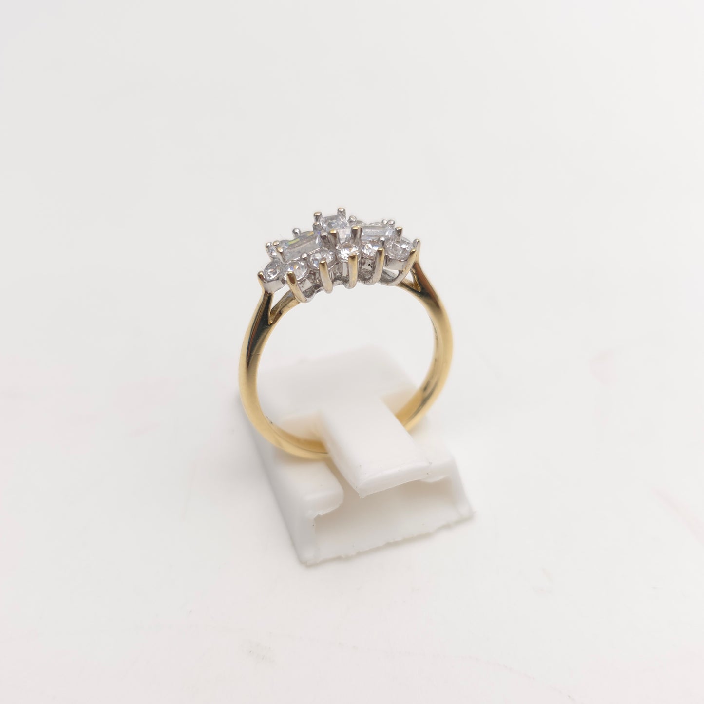 9ct Yellow Gold Vintage Rectangular White Stone Multi-Gem Cluster Ring