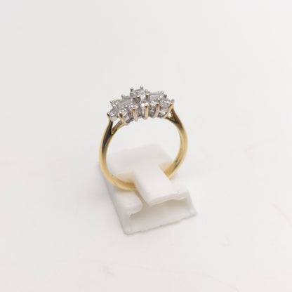 9ct Yellow Gold Vintage Rectangular White Stone Multi-Gem Cluster Ring