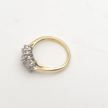 9ct Yellow Gold Vintage Rectangular White Stone Multi-Gem Cluster Ring