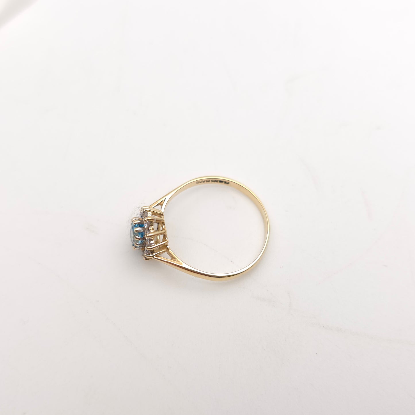 9ct Yellow Gold Small Blue Topaz And White Stone Oval Cluster Ring