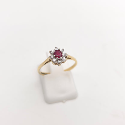 9ct Yellow Gold Small Ruby And White Stone Cluster Ring