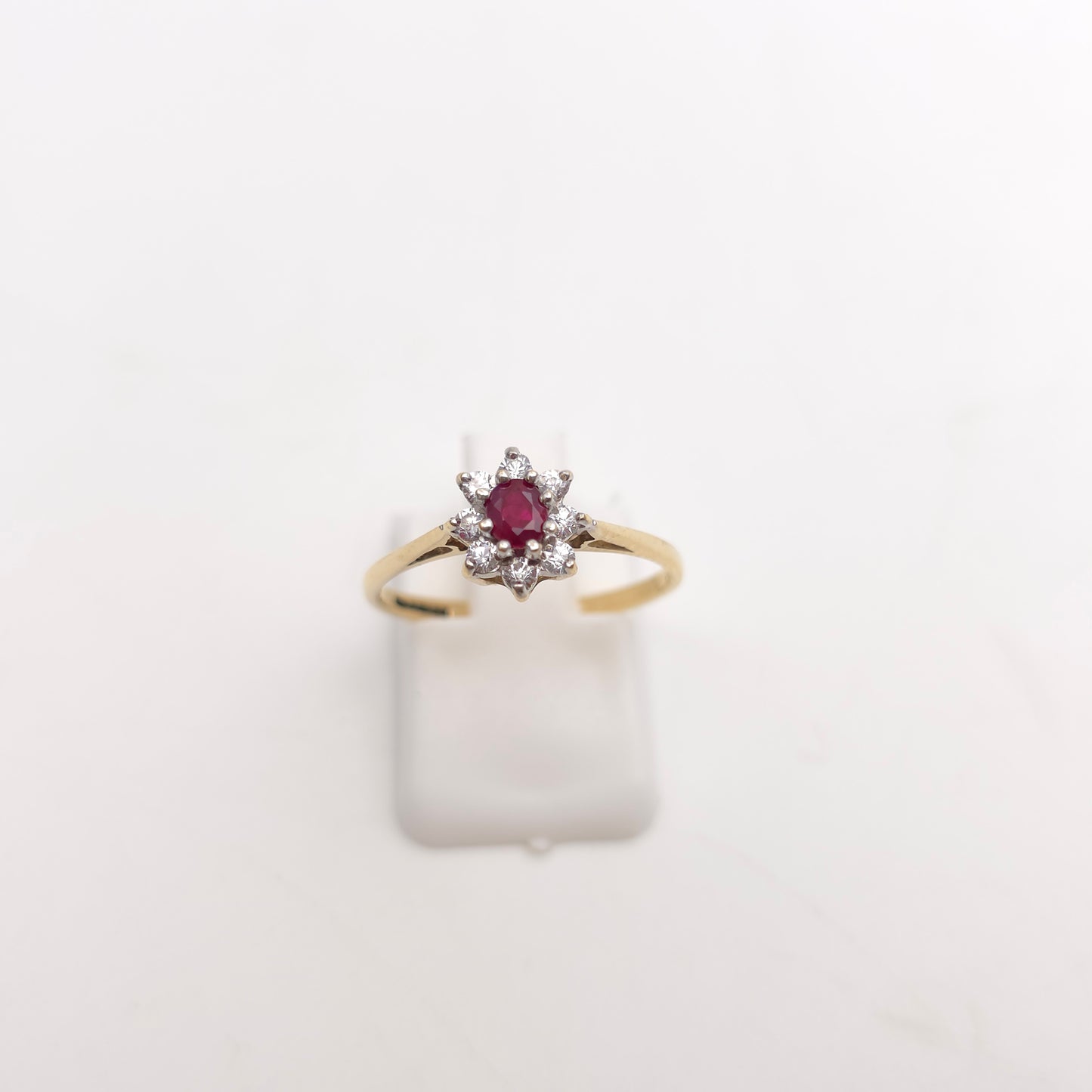 9ct Yellow Gold Small Ruby And White Stone Cluster Ring