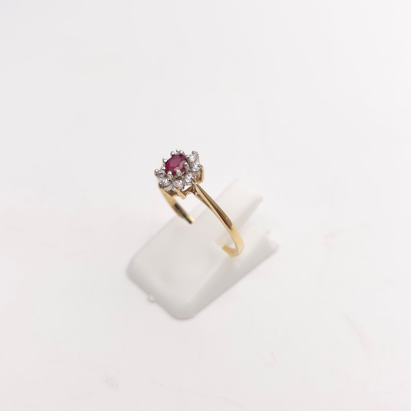 9ct Yellow Gold Small Ruby And White Stone Cluster Ring