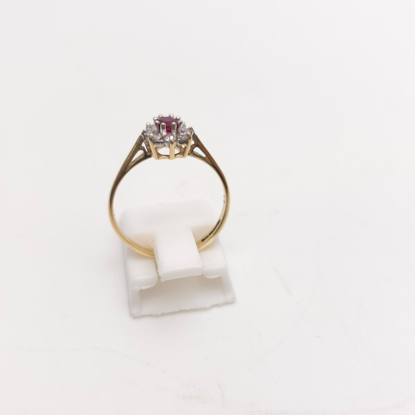 9ct Yellow Gold Small Ruby And White Stone Cluster Ring