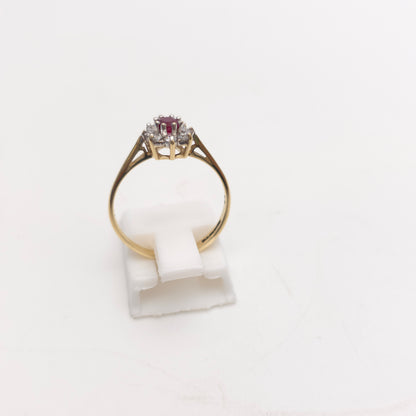 9ct Yellow Gold Small Ruby And White Stone Cluster Ring