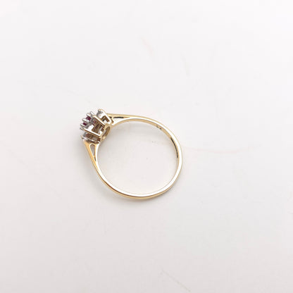 9ct Yellow Gold Small Ruby And White Stone Cluster Ring