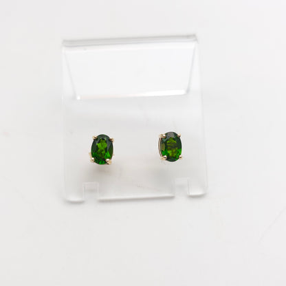 9ct Yellow Gold Oval Cut Chrome Diopside Solitaire Stud Earrings