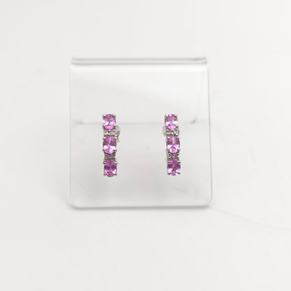 9ct White Gold Pink Sapphire And Diamond Bar Drop Stud Earrings