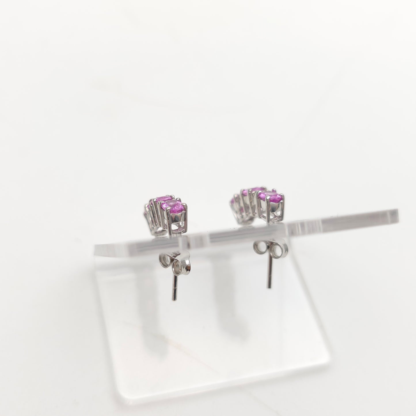 9ct White Gold Pink Sapphire And Diamond Bar Drop Stud Earrings