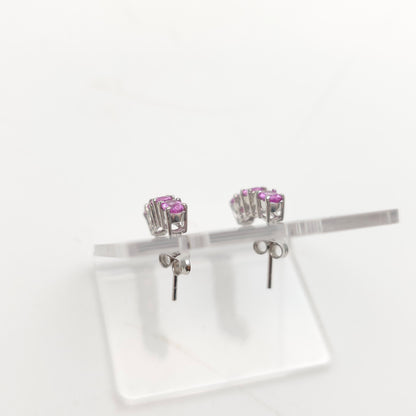 9ct White Gold Pink Sapphire And Diamond Bar Drop Stud Earrings