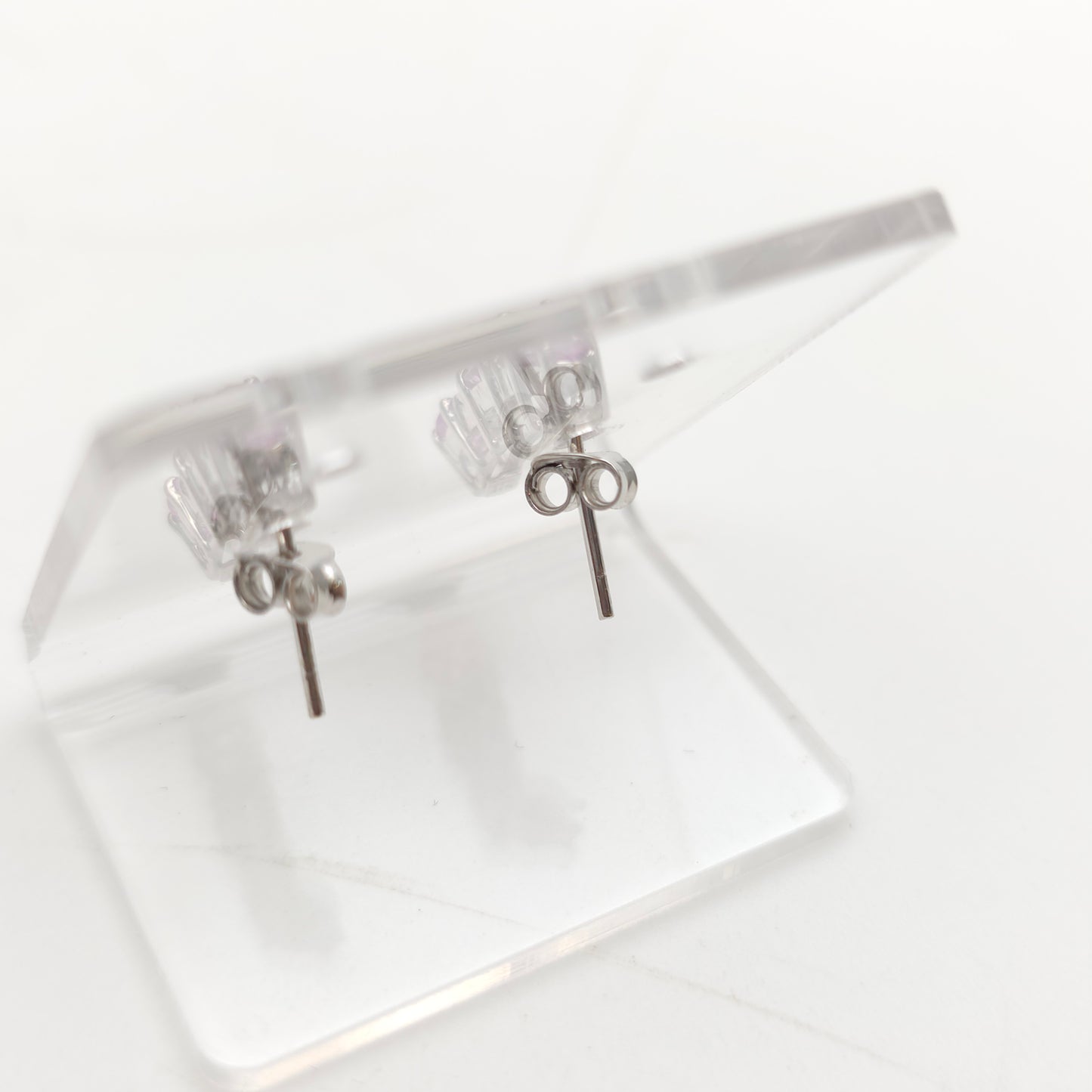 9ct White Gold Pink Sapphire And Diamond Bar Drop Stud Earrings