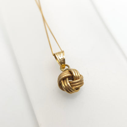 9ct Yellow Gold Vintage Lightweight Mixed Texture Knot Pendant Necklace