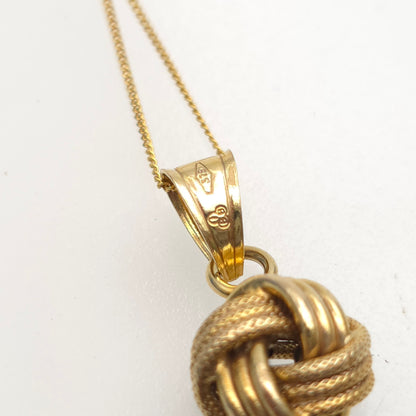 9ct Yellow Gold Vintage Lightweight Mixed Texture Knot Pendant Necklace