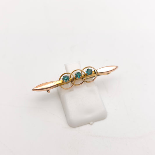 9ct Yellow Gold Antique Green Paste Stone Bar Brooch