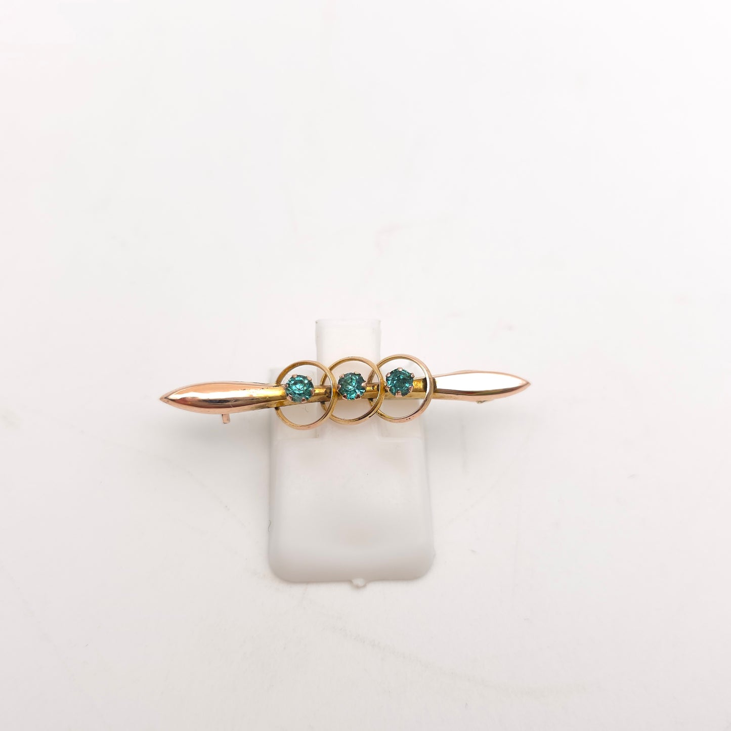 9ct Yellow Gold Antique Green Paste Stone Bar Brooch