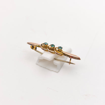 9ct Yellow Gold Antique Green Paste Stone Bar Brooch