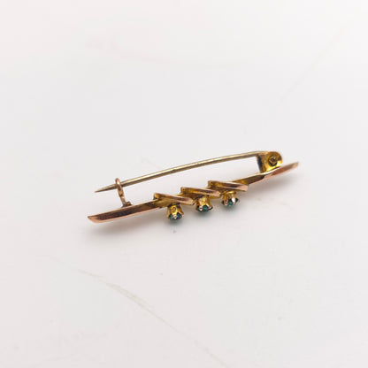 9ct Yellow Gold Antique Green Paste Stone Bar Brooch