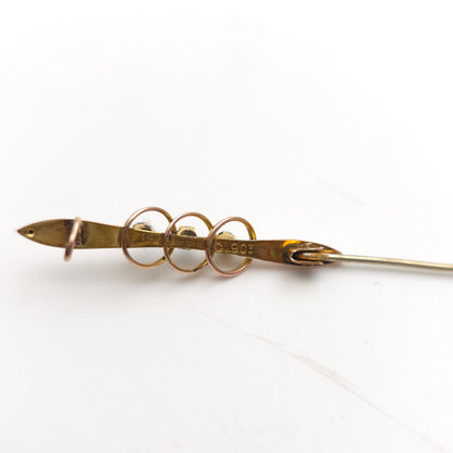 9ct Yellow Gold Antique Green Paste Stone Bar Brooch