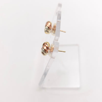 9ct Tri-Colour Yellow , White And Rose Gold Swirly Knot Style Stud Earrings