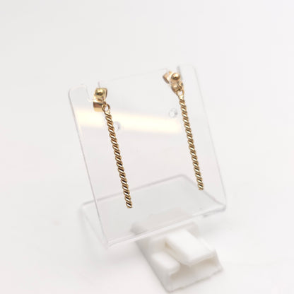 9ct Yellow Gold Vintage Twisted Rod Bar Drop Earrings