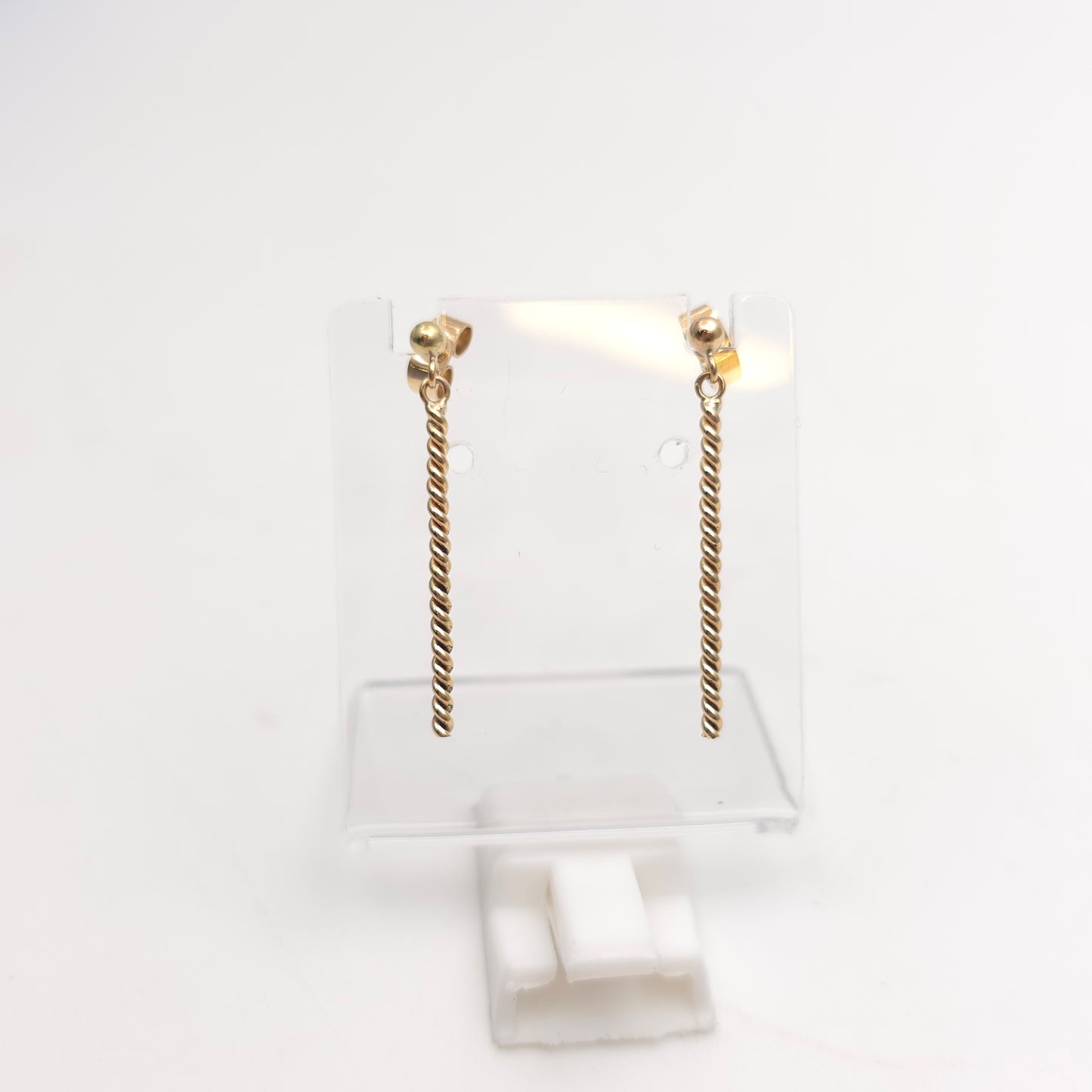 9ct Yellow Gold Vintage Twisted Rod Bar Drop Earrings