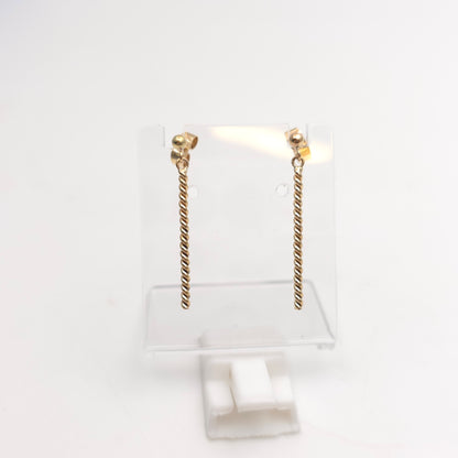 9ct Yellow Gold Vintage Twisted Rod Bar Drop Earrings