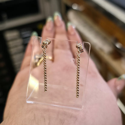 9ct Yellow Gold Vintage Twisted Rod Bar Drop Earrings